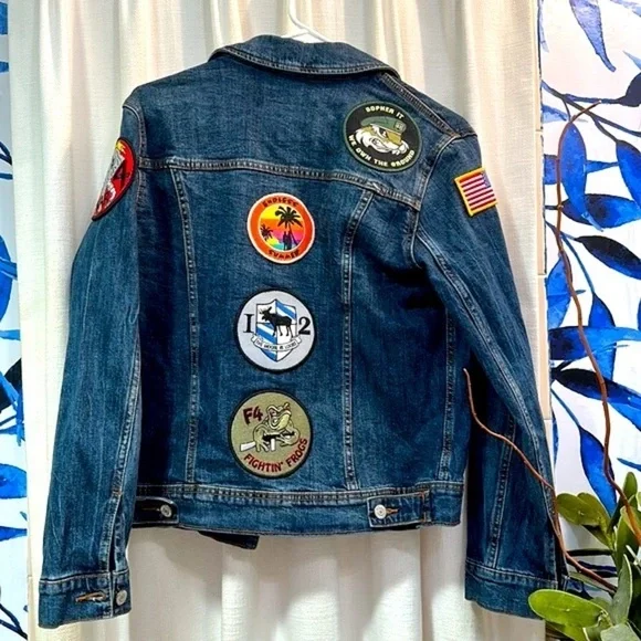 Women’s Old Navy Custom Blue Jean Patchwork Jacket Size Medium - Picture 6 of 8